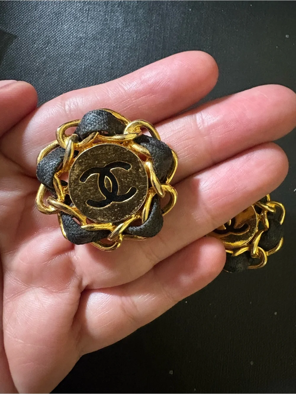 CHANEL Gold and Black CC Logo Chain-Trim Clip-On Earrings